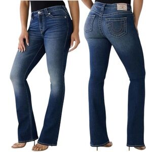 True Religion Becca Mid Rise Bootcut Jeans Pink Stitch Women's 28